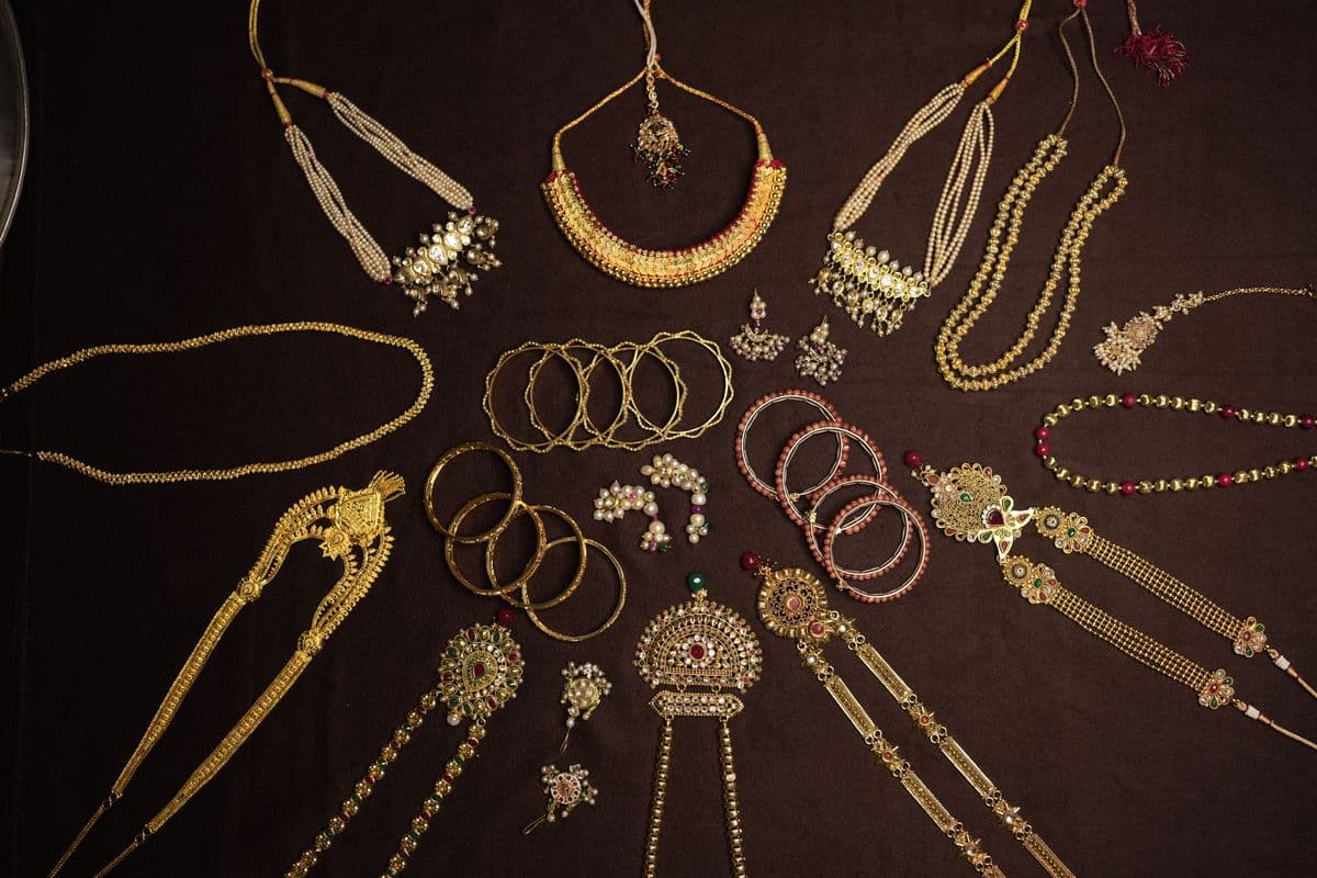 Collection of traditional Indian necklaces and bangles